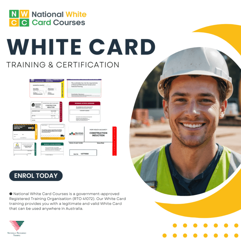 White Card training and certification promo with worker portrait