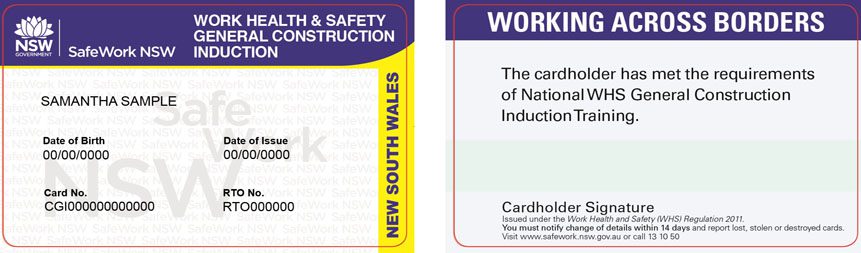 NSW White Card sample showing construction induction details