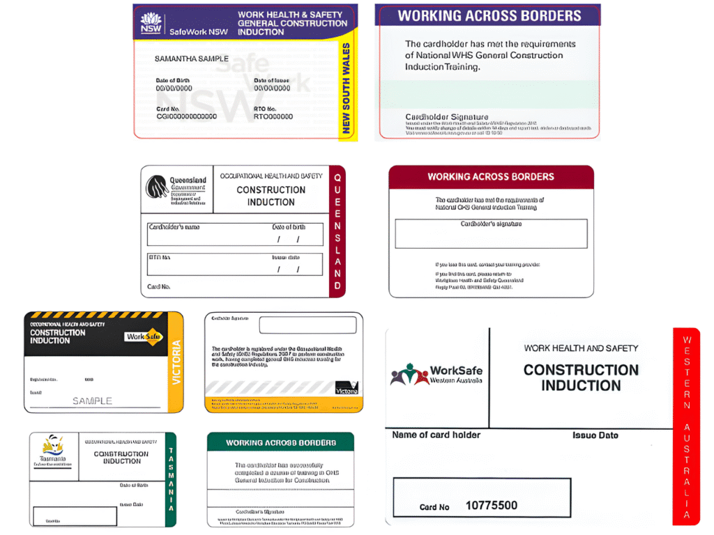 Official White Card samples from Australian states.