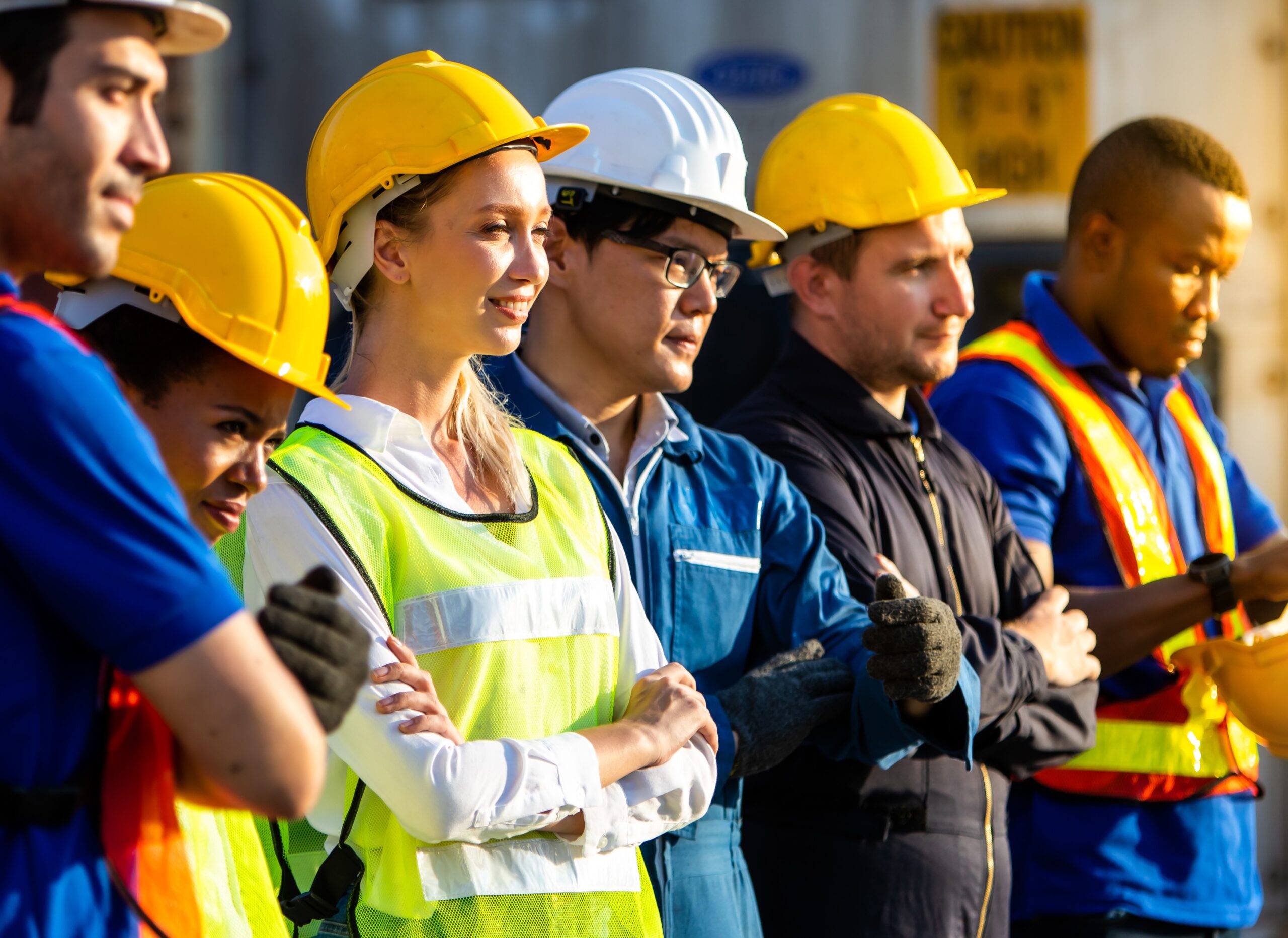 Workers of all ages and backgrounds at a construction site