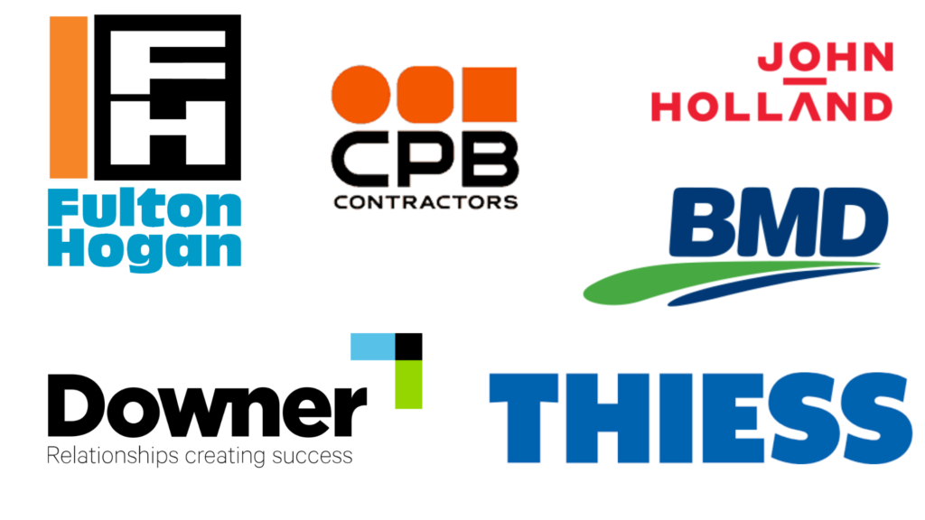 Logos of major construction companies and employers.
