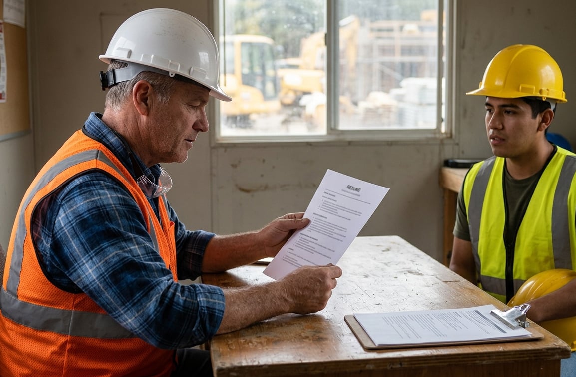 Construction site with a new hire
