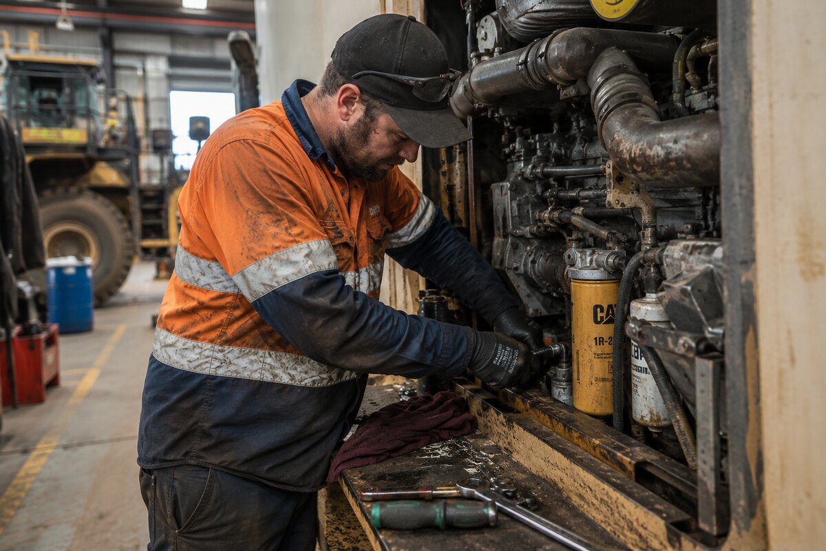 Heavy Diesel Mechanic at work at a FIFO site