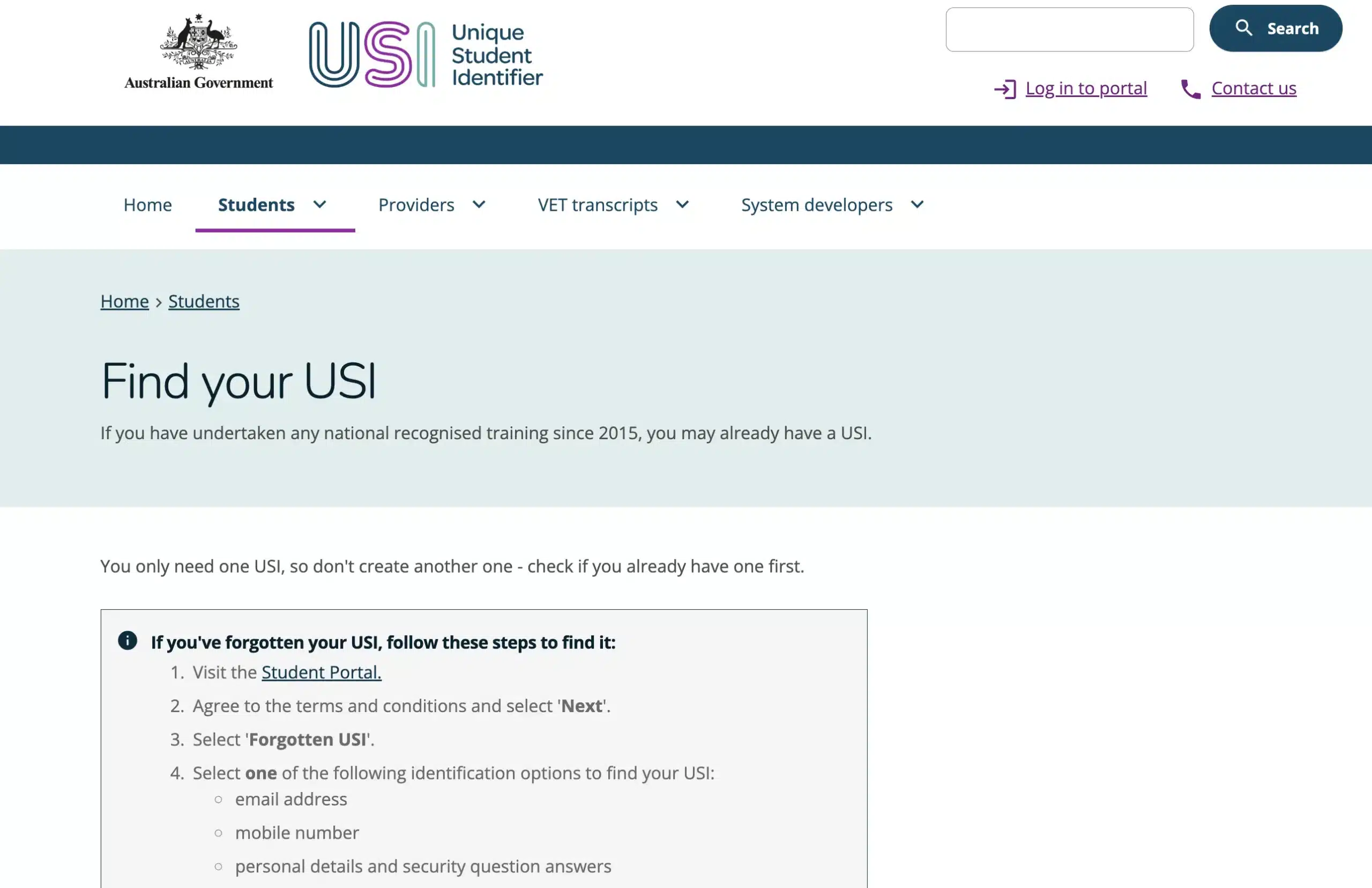 Find USI