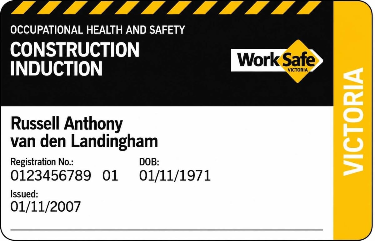 White Card training participants wearing high-visibility clothing and holding hard hats in a classroom.